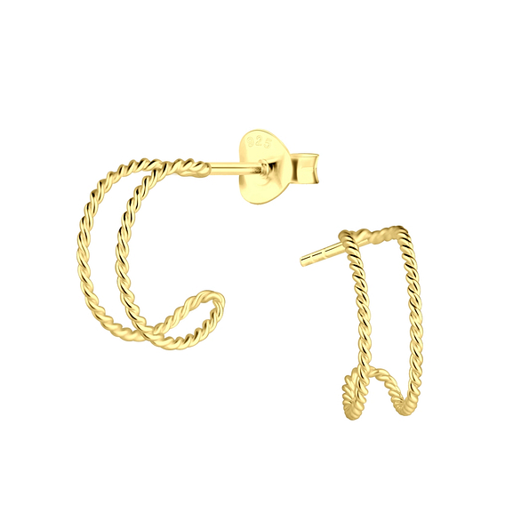 Silver Twisted Half Hoop Stud Earrings - 17353