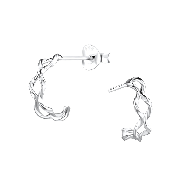 Silver Twisted Half Hoop Stud Earrings - 9250 Silver Twisted Half Hoop Stud Earrings - 9250