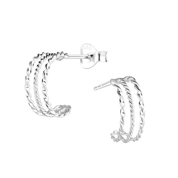 Silver Twisted Half Hoop Stud Earrings - 9251