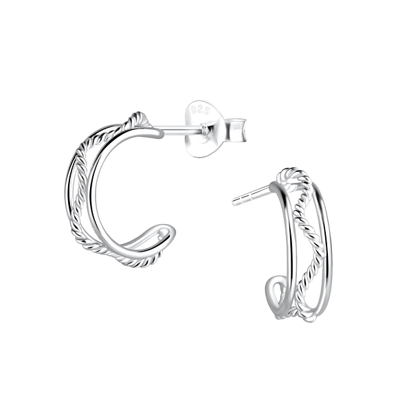 Silver Twisted Half Hoop Stud Earrings - 9252 Silver Twisted Half Hoop Stud Earrings - 9252