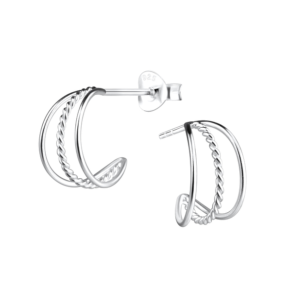 Silver Twisted Half Hoop Stud Earrings - 9256