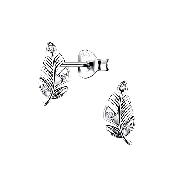 Silver Leaf Stud Earrings - 8573