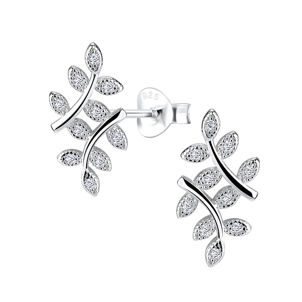 Silver Olive Leaf Stud Earrings - 8711