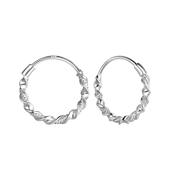 14mm Silver Twisted Hoop Earrings - 9180