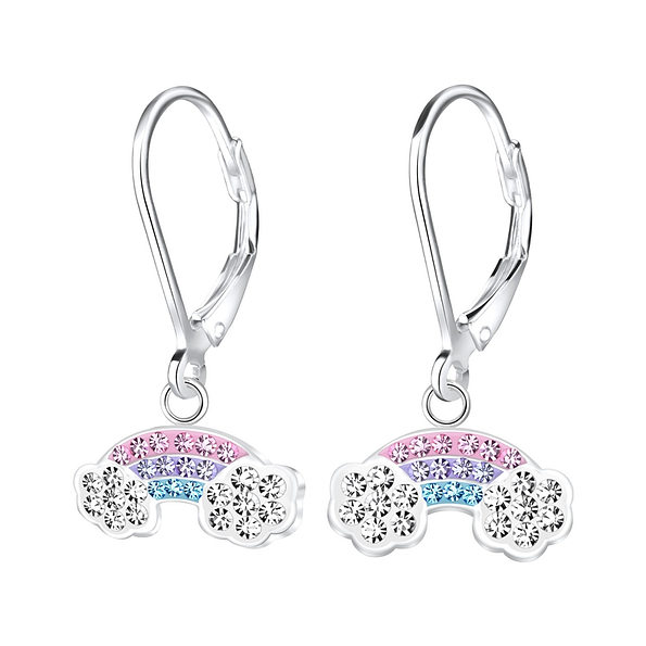 Silver Rainbow Lever Back Earrings - 9166