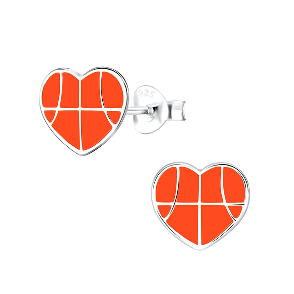 Silver Basket Ball Stud Earrings - 9302