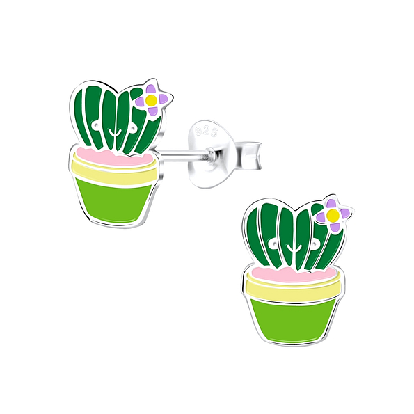 Silver Cactus Stud Earrings - 9075