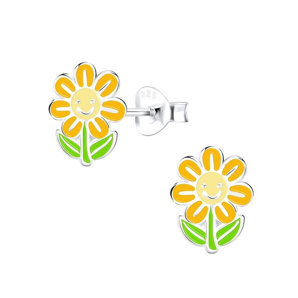 Silver Flower Stud Earrings - 9089