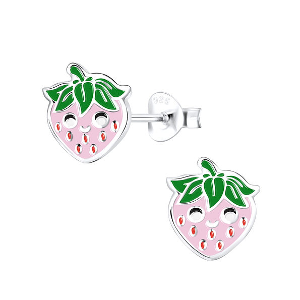 Silver Strawberry Stud Earrings - 9116