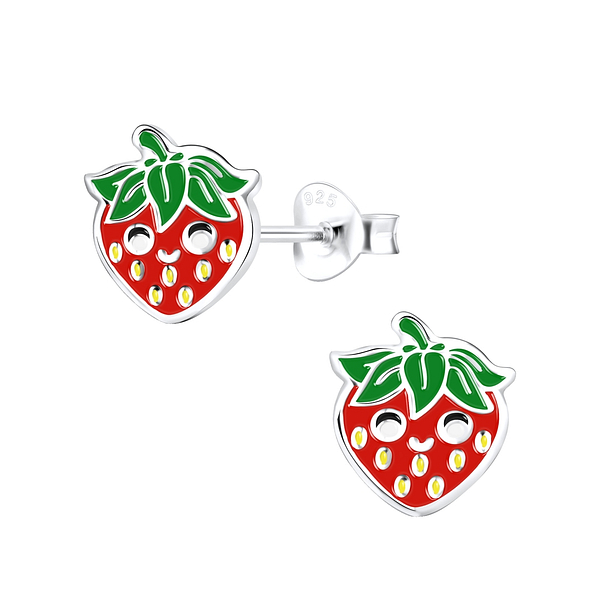 Silver Strawberry Stud Earrings - 9309