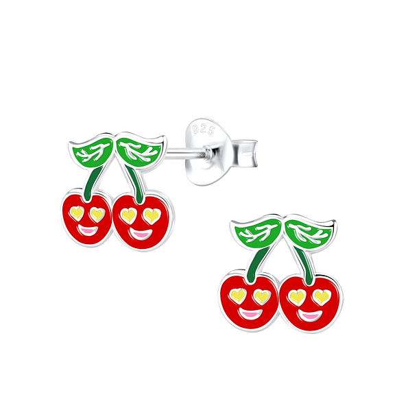 Silver Cherry Stud Earrings - 9100