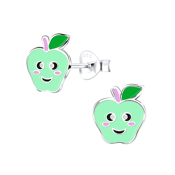 Silver Apple Stud Earrings - 9328