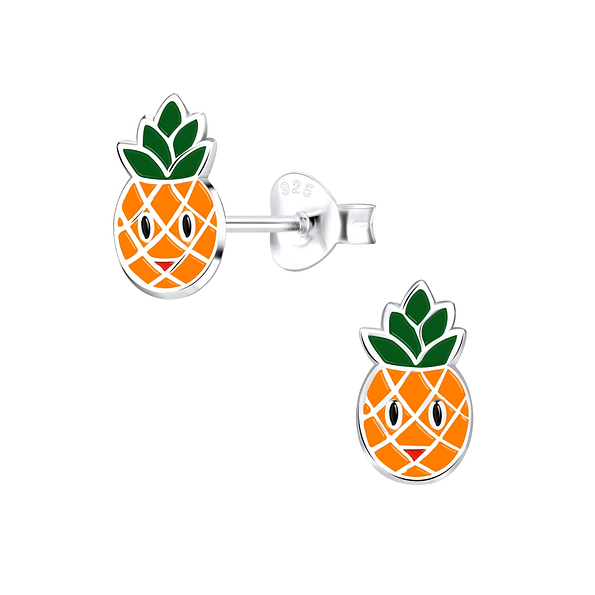 Silver Pineapple Stud Earrings - 9329