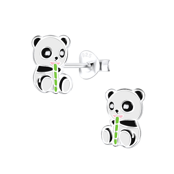 Silver Panda Stud Earrings - 9049