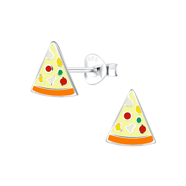 Silver Pizza Stud Earrings - 9337