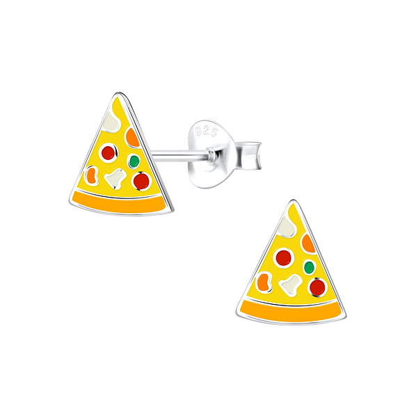 Silver Pizza Stud Earrings - 9338
