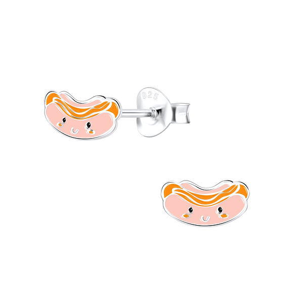 Silver Hot Dog Stud Earrings - 9336