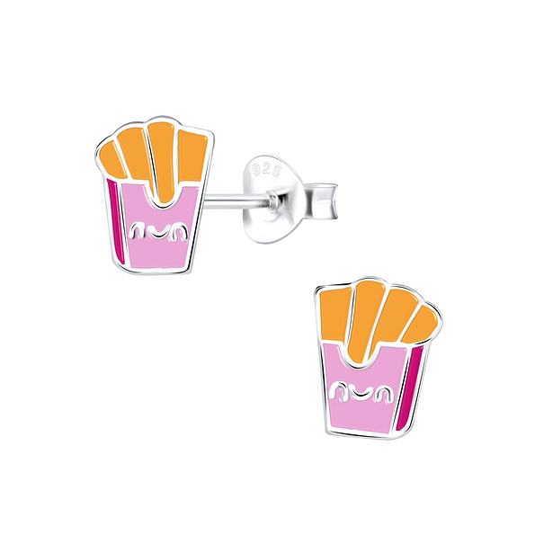 Silver French Fries Stud Earrings - 9344