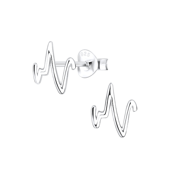 Silver Heartbeat Stud Earrings - 8726