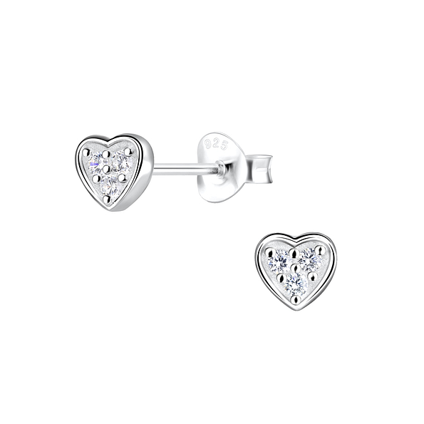 Silver Heart Stud Earrings - 5062
