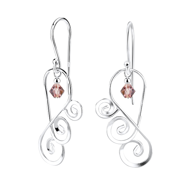 Silver Spiral Earrings with Glass Bead - 7121