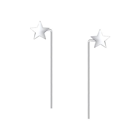 Silver Star Thread Through Earrings - 9494