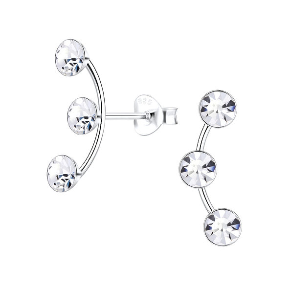 Silver Curved Crystal Stud Earrings - 9468