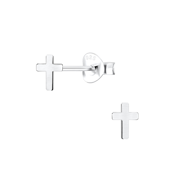 Silver Cross Stud Earrings - 8505