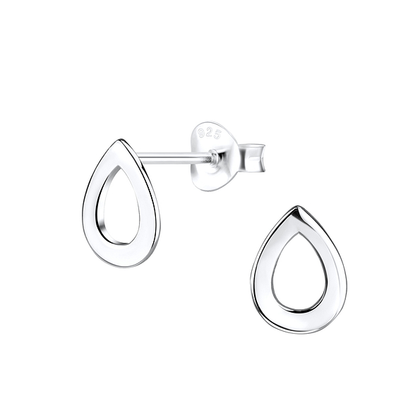 Silver Tear Drop Stud Earrings - 9463