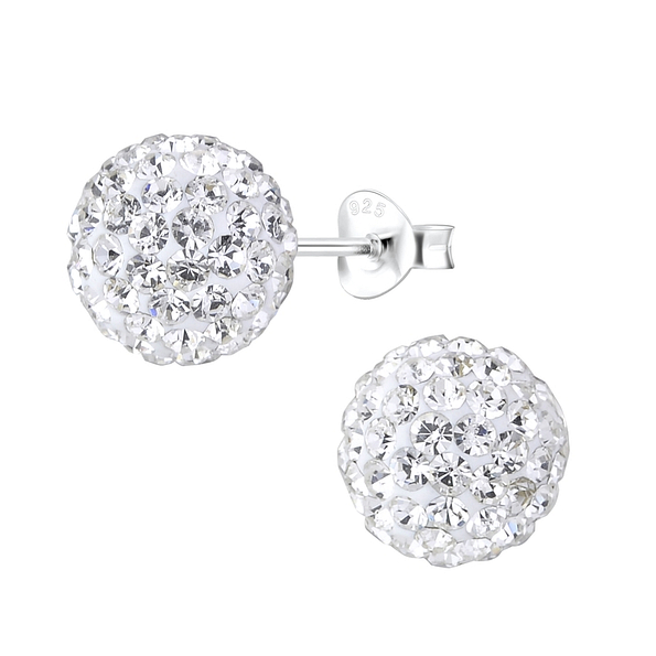 10mm Crystal Ball Silver Stud Earrings - 9439