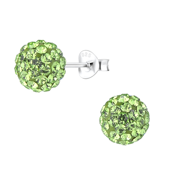 8mm Crystal Ball Silver Stud Earrings - 9437