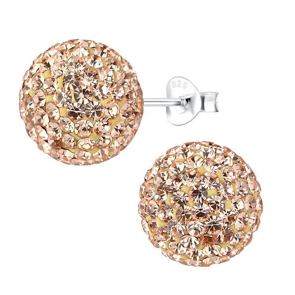 12mm Crystal Ball Silver Stud Earrings - 9442