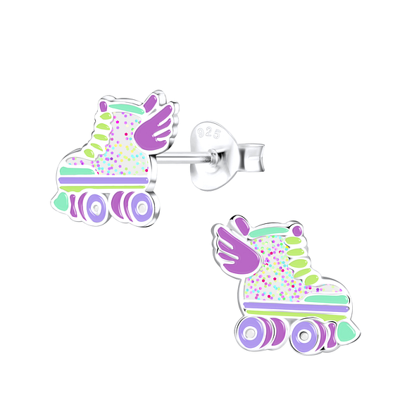 Silver Rollerblade Stud Earrings - 9033
