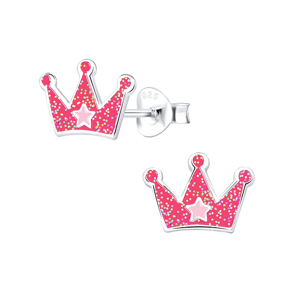 Silver Crown Stud Earrings - 9373