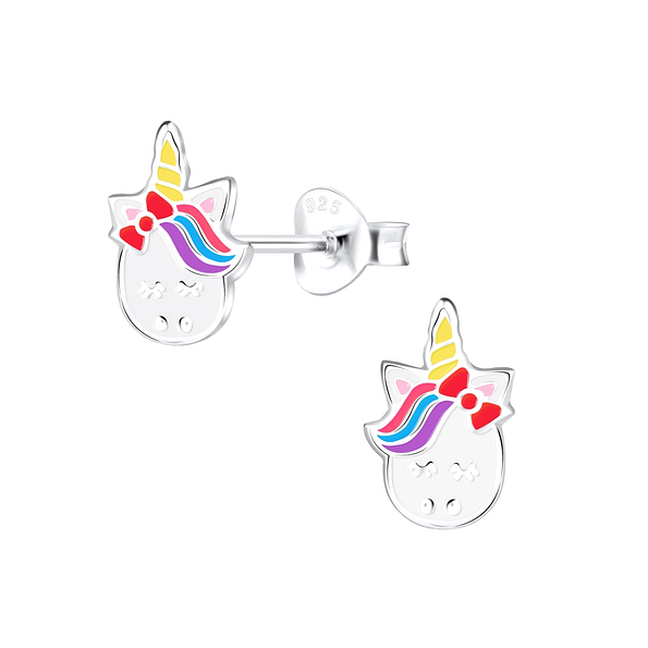 Silver Unicorn Stud Earrings - 9050