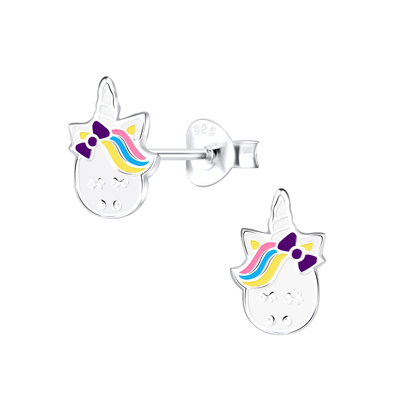 Silver Unicorn Stud Earrings - 9052