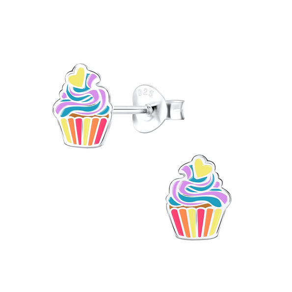 Silver Cupcake Stud Earrings - 9395