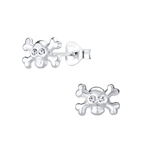 Silver Skull Crystal Stud Earrings - 8700