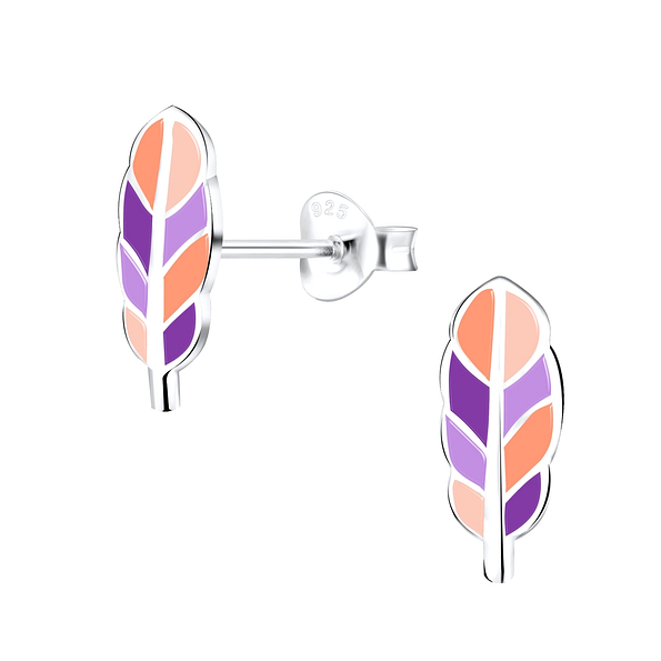 Silver Feather Stud Earrings - 9410