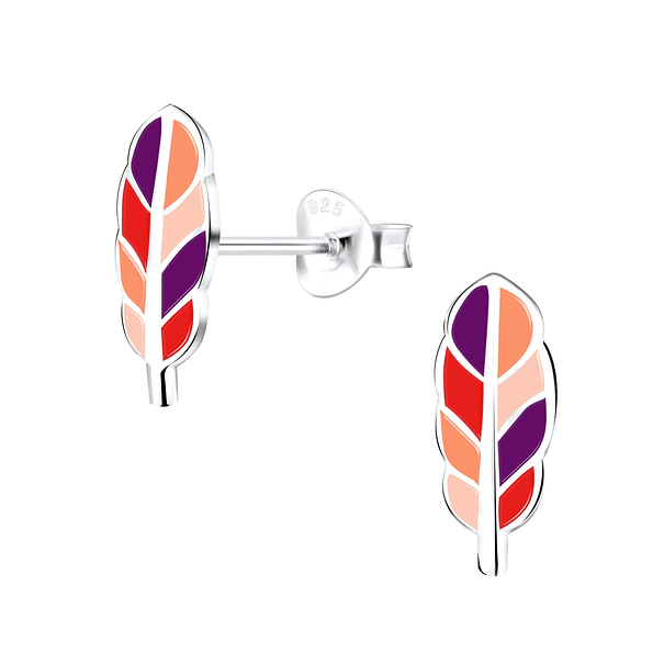 Silver Feather Stud Earrings - 9409