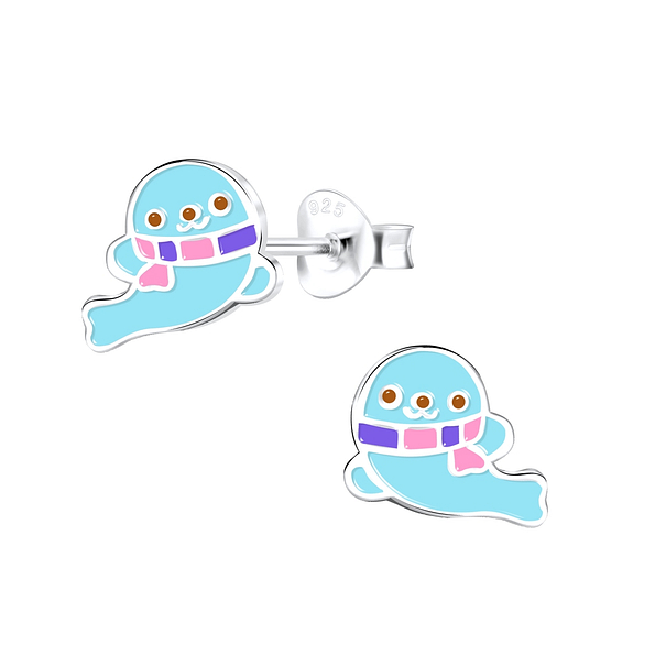 Silver Seal Stud Earrings - 9415