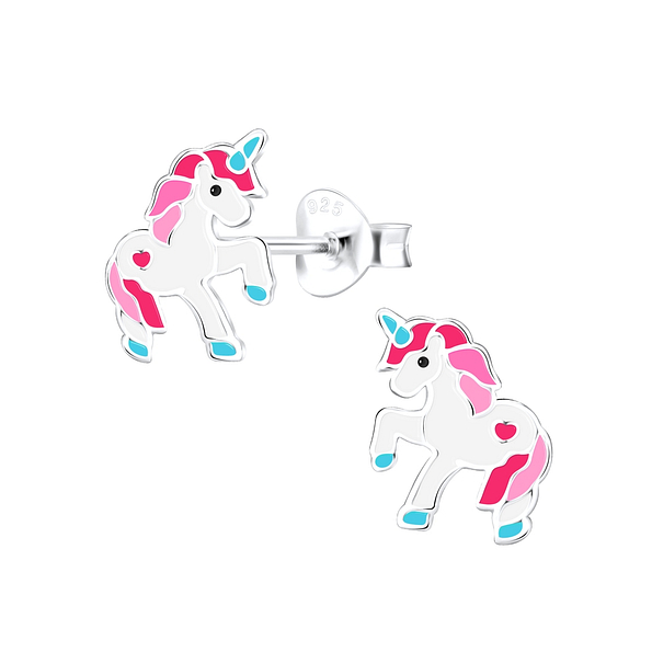Silver Unicorn Stud Earrings - 9416