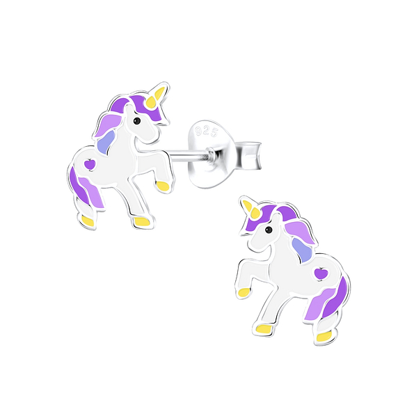 Silver Unicorn Stud Earrings - 9417