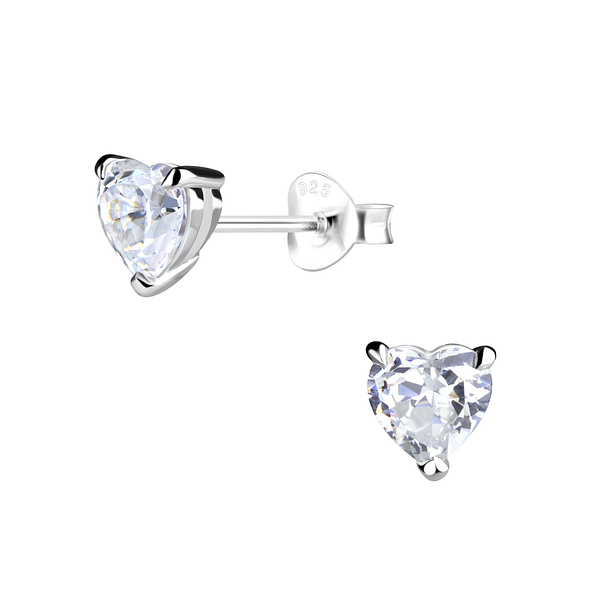 Silver Heart Stud Earrings - 9509