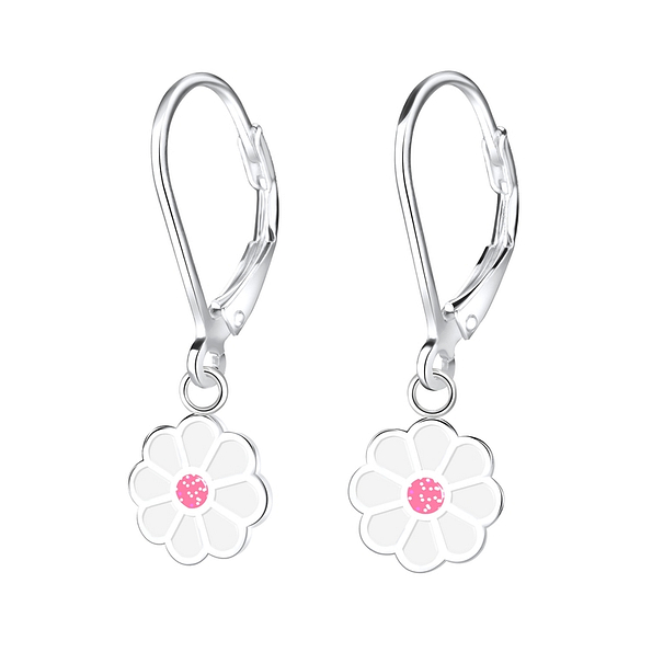 Silver Daisy Lever Back Earrings - 9506