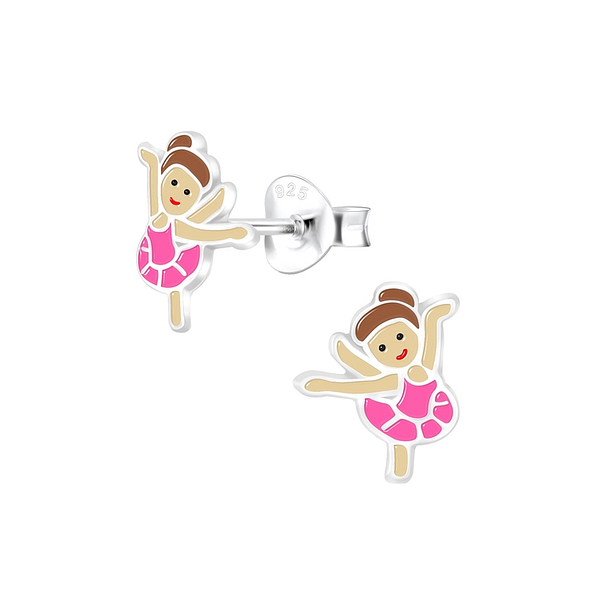 Silver Ballerina Stud Earrings - 9526