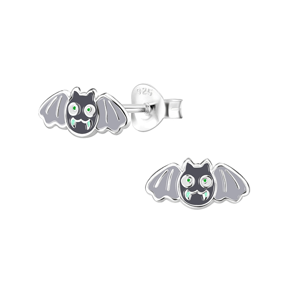 Silver Bat Stud Earrings - 9586