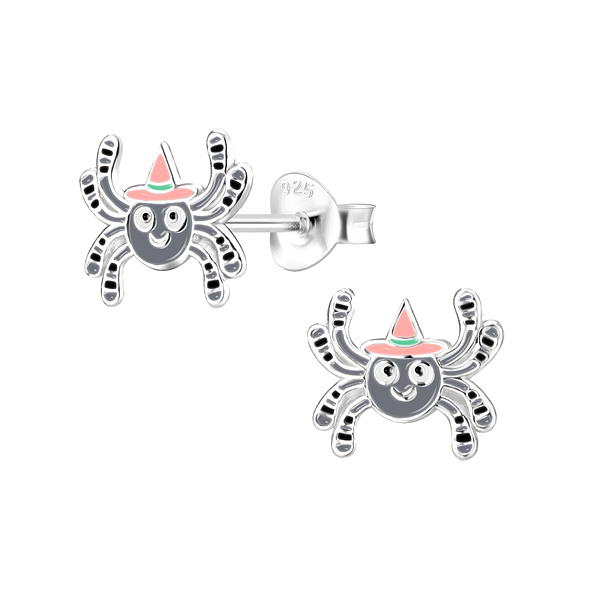 Silver Spider Stud Earrings - 9589