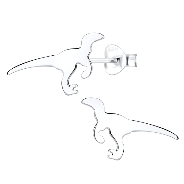 Silver Velociraptor Dinosaur Stud Earrings - 9545