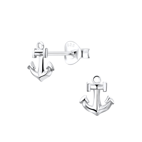 Silver Anchor Stud Earrings - 9575
